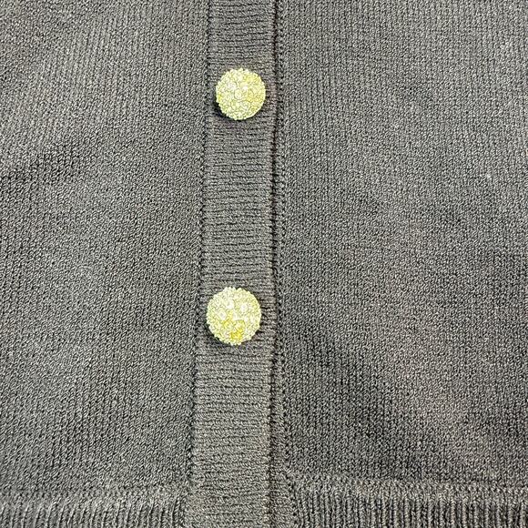 St. John Basics Santana Knit Black Cardigan Size S Jeweled Buttons Shoulder Pads - Picture 3 of 16